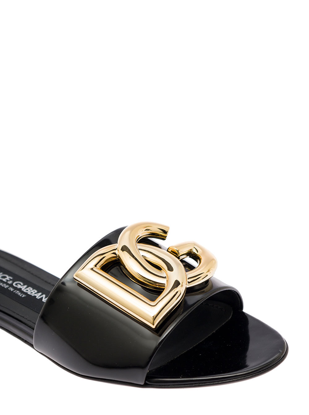 Dolce & Gabbana Logo-plaque Leather Slides In Black