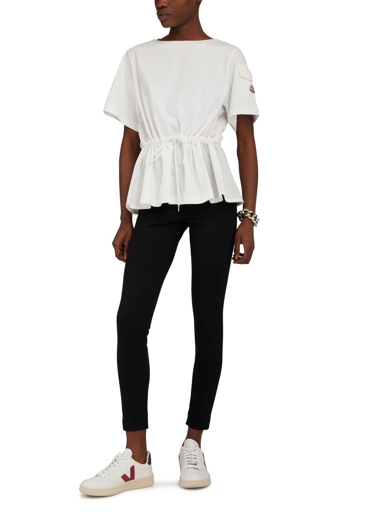 Moncler Brand-embossed Slim-fit High-rise Stretch-woven Leggings In Silver