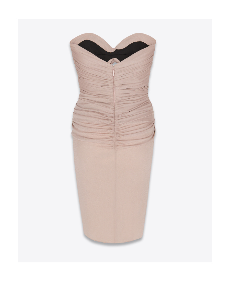Saint Laurent Strapless Gathered-detail Dress In Nude
