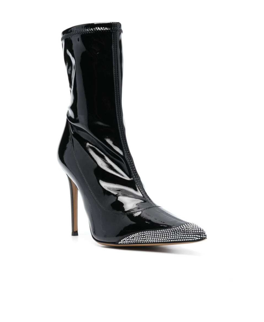 Alexandre Vauthier 105mm Crystal-embellished Patent-leather Boots In Black