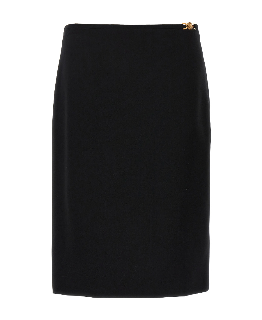 Shop Versace Medusa-plaque Stretch-wool Skirt In Black