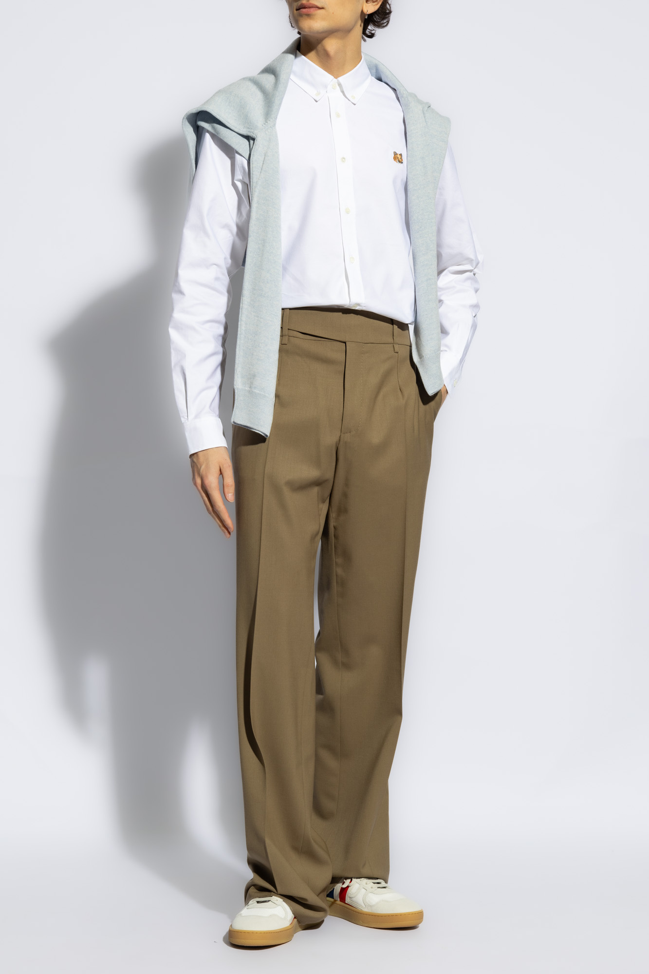 Maison Kitsuné Mini Fox Head Classic Shirt And Blouse Light Blue In White