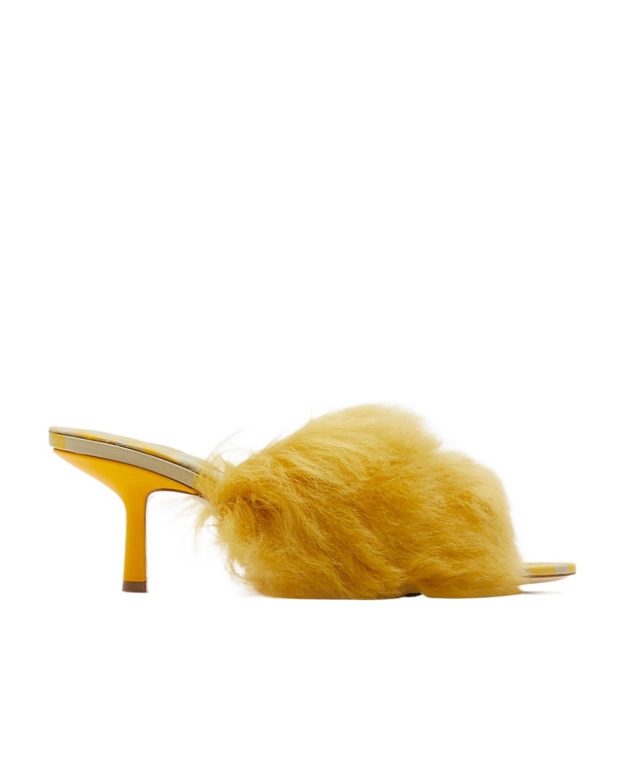 Burberry Jackie Shearling And Leather Mules In Yellow