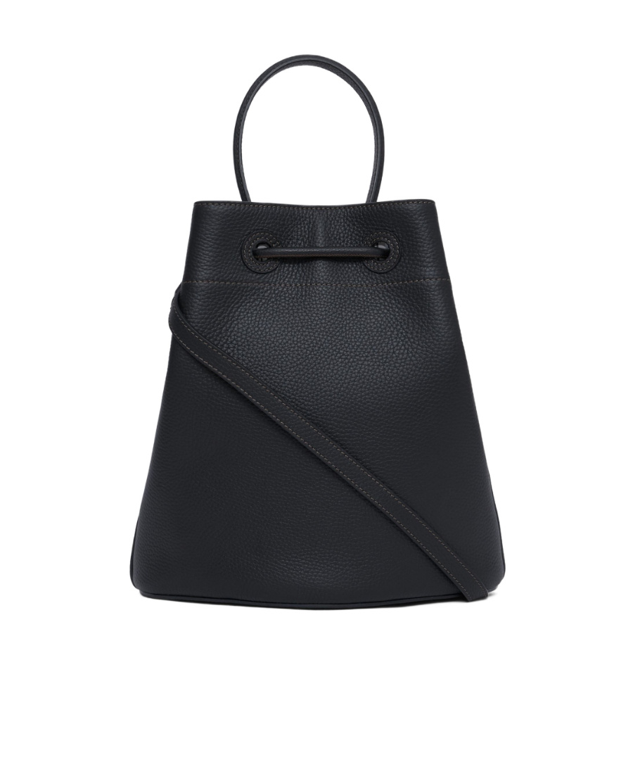 Burberry Tb Monogram Plaque Drawstring Bucket Bag In Black