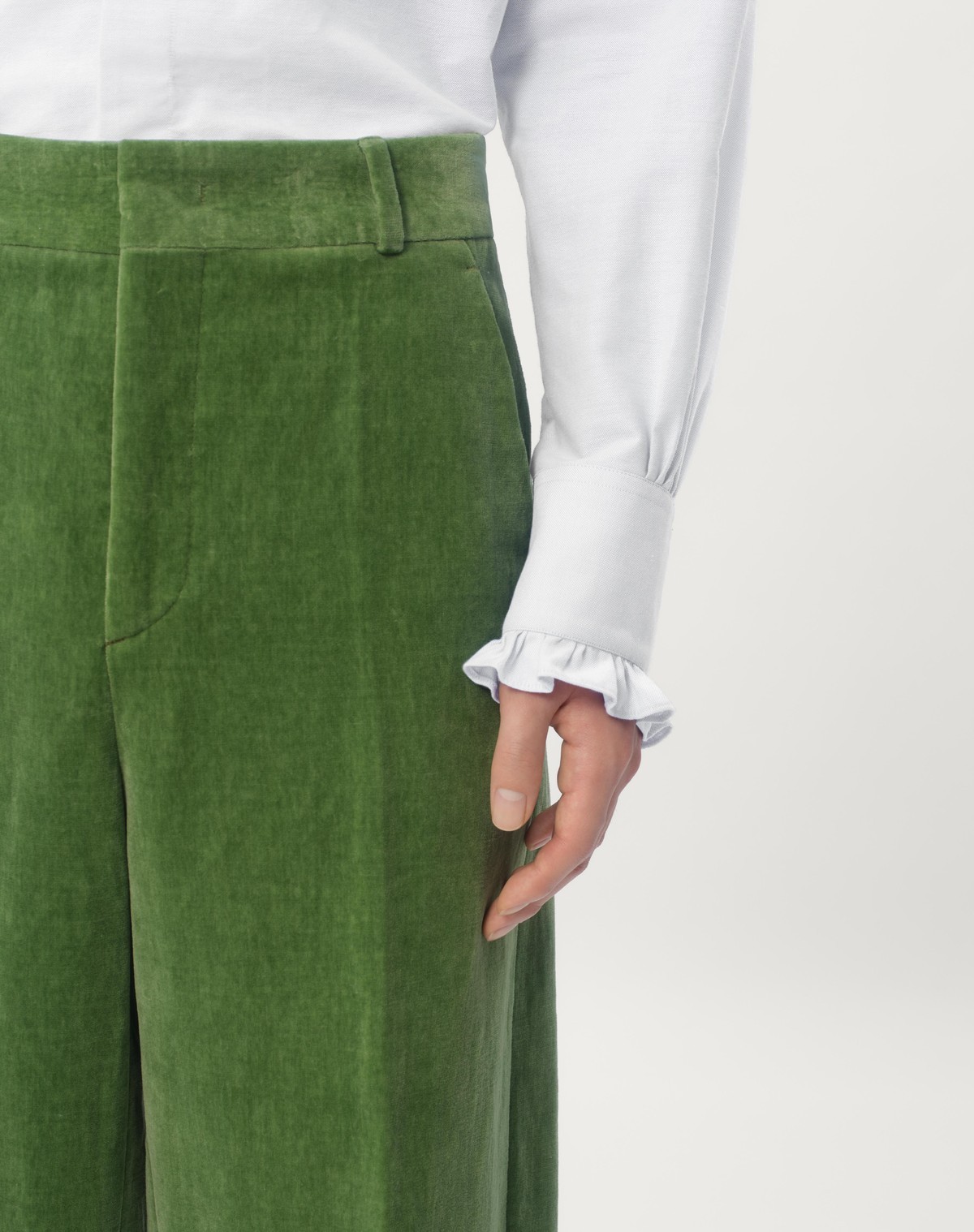 Valentino Garavani Velvet Trousers With Jacquard Hem In Green