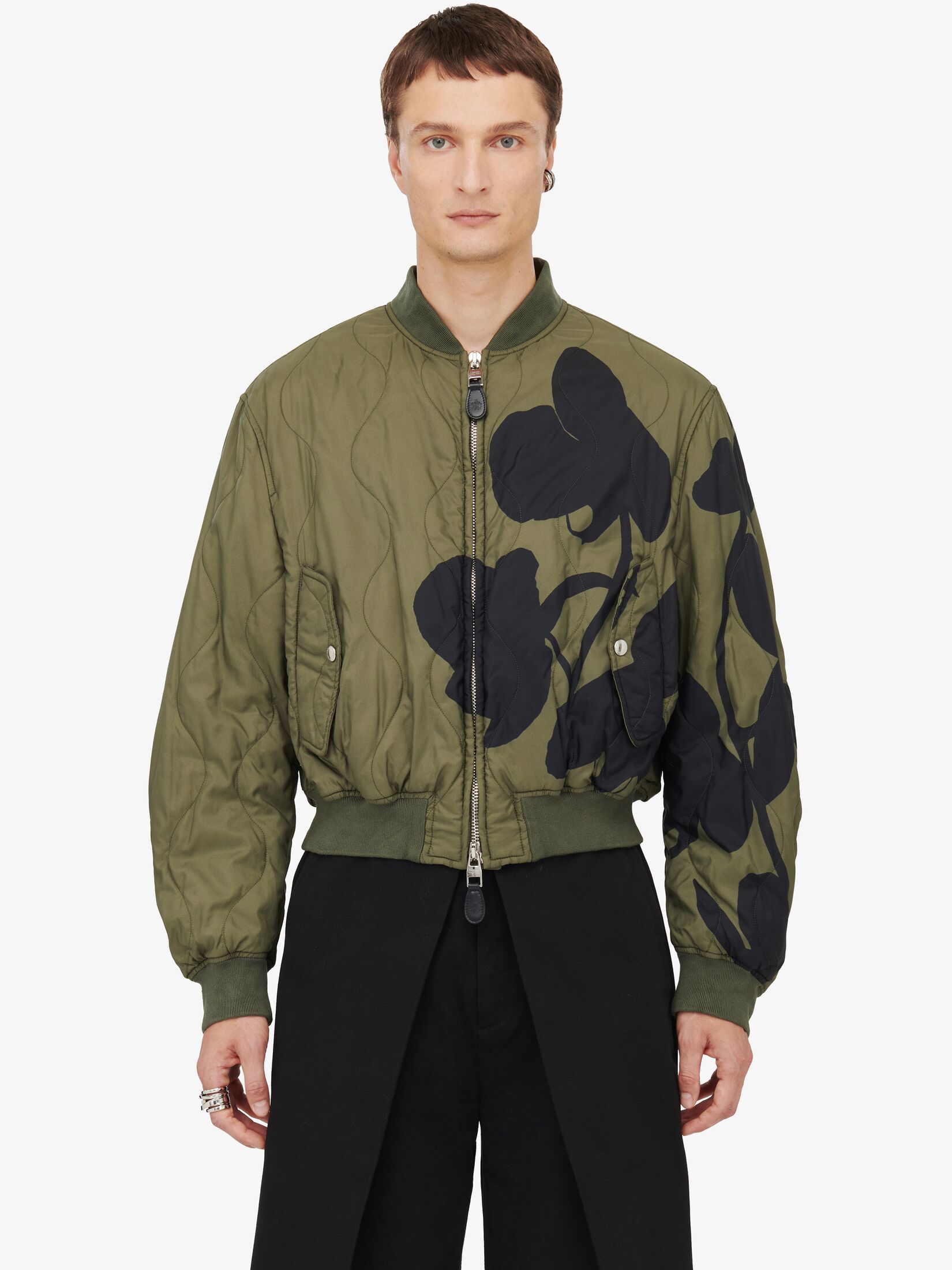 Alexander Mcqueen Orchid Quilted Bomber Jacket In Brown