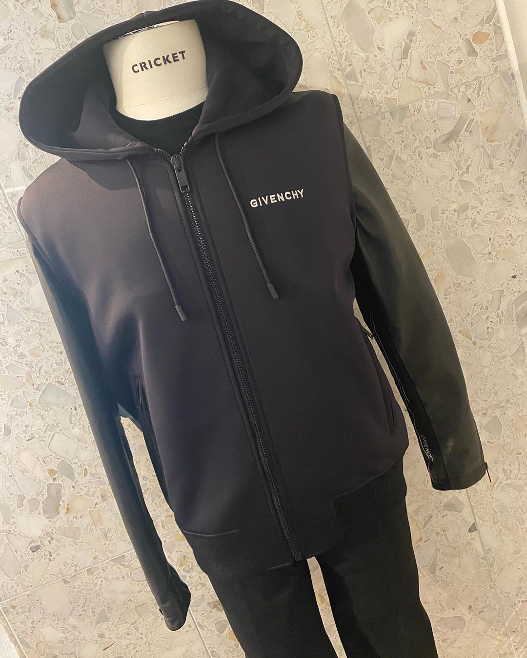 Givenchy Leather Sleeves Hooded Jacket In Black