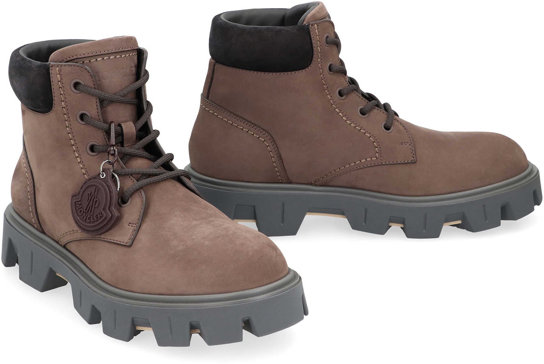 Moncler Peak City Leather Lace-up Boots In Brown