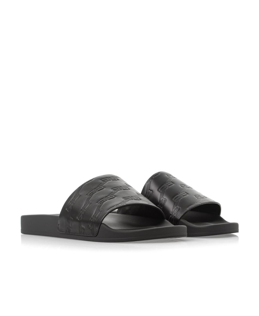 Balenciaga Bb-monogram Leather Pool Slides In Black