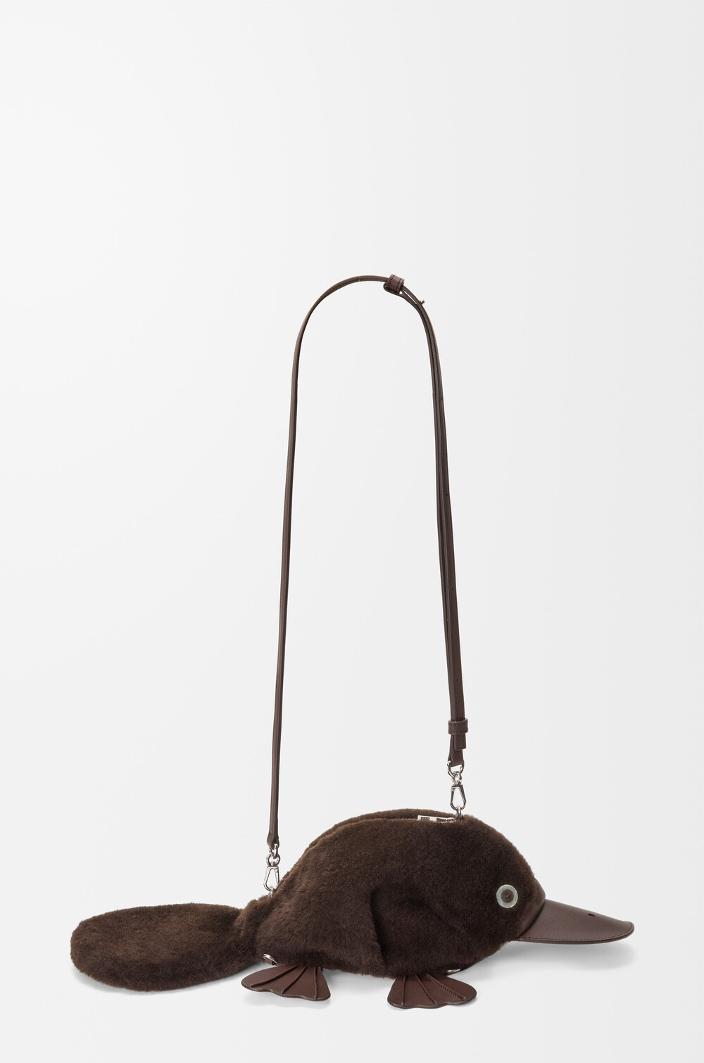 Loewe Platypus Bag In Shearling In Brown