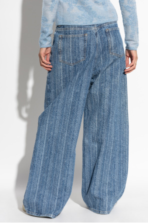 Ganni Striped Wide-leg Jeans In Blue