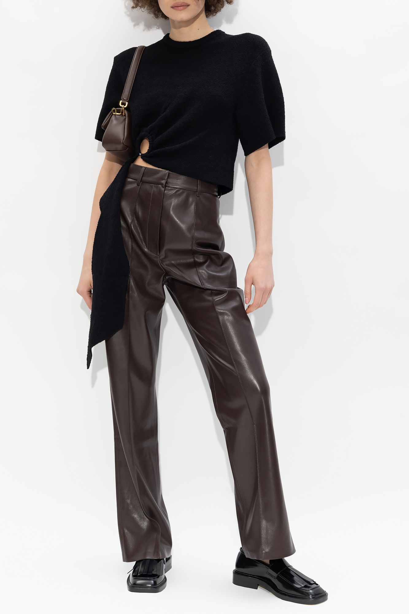 Nanushka Leena Long Sleeved Faux Leather Shirt In Black