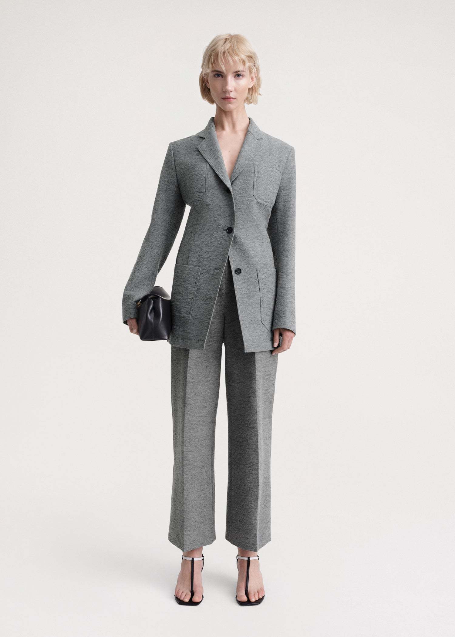Totême Toteme Womens Grey Melange Single-breasted Jersey Wool And Recycled Polyamide-blend Blazer In Gray