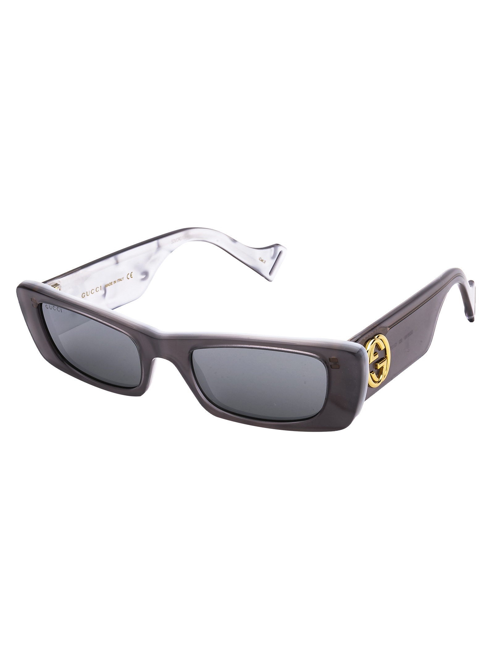 Gucci Black Interlocking G Rectangular Sunglasses In Gray