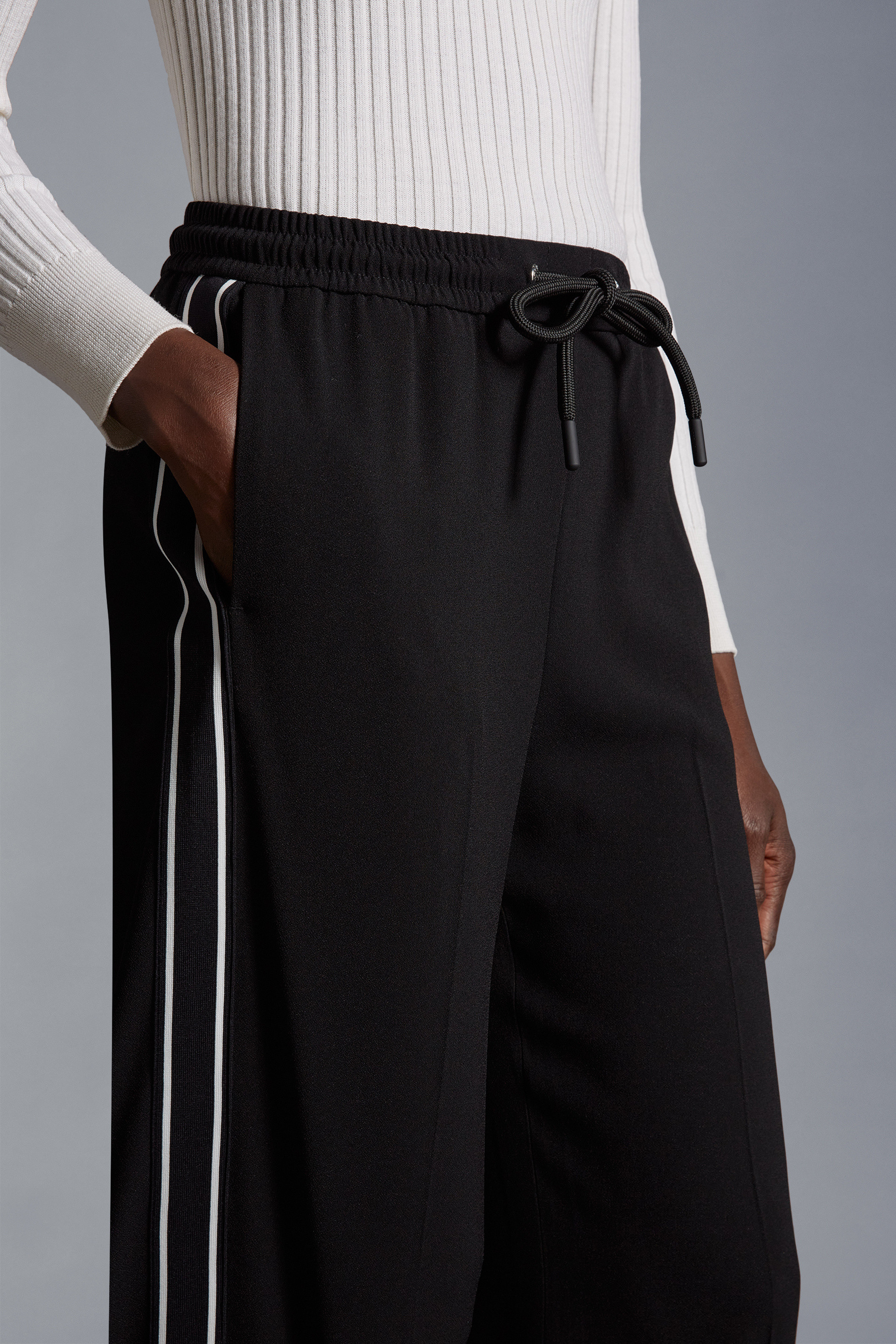Shop Moncler Satin Track Pants In Black