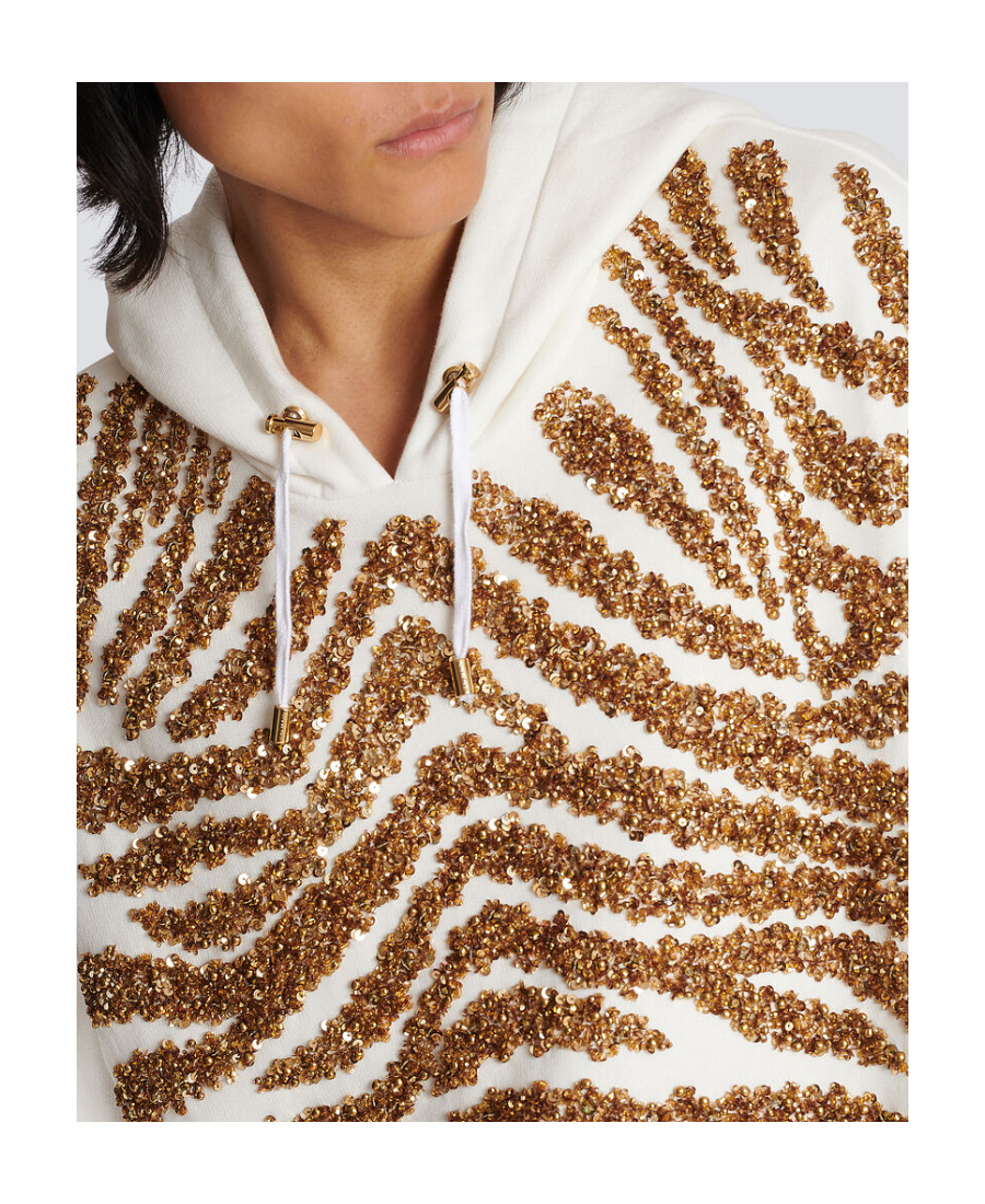 BALMAIN HOODIE WITH EMBROIDERED ZEBRA STRIPES