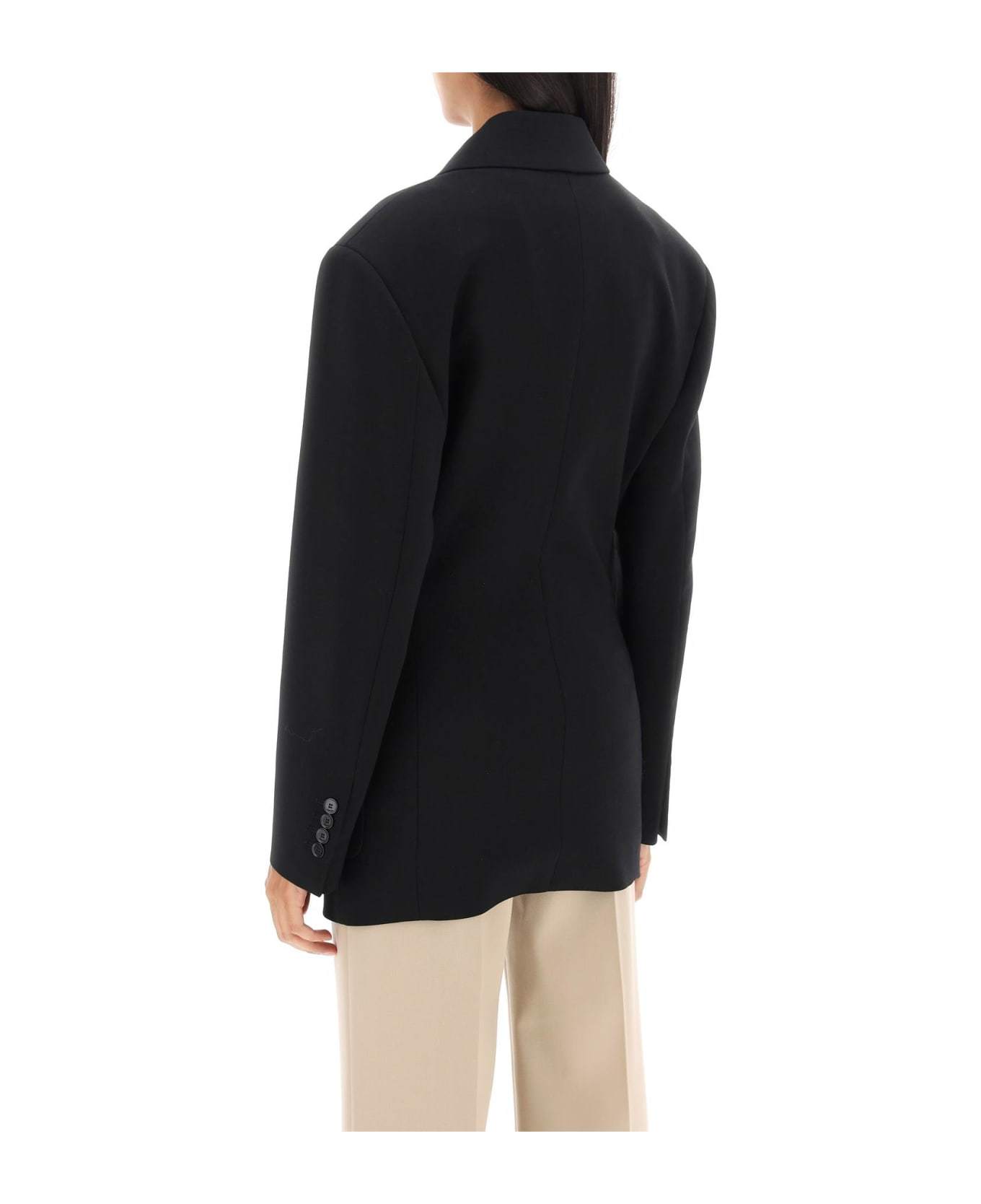 Lanvin Stretch Wool Waisted Blazer In Black