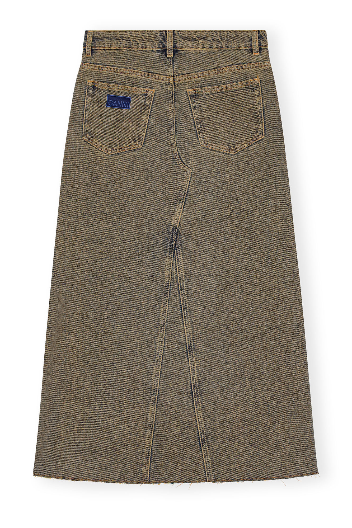 Ganni Maxi Grey Skirts With Slit At The Front In Denim Woman In Green