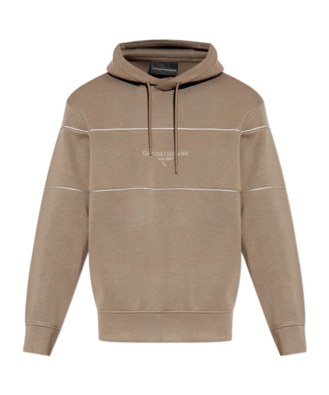Emporio Armani Double Jersey Hoodie With 3d Logo In Brown