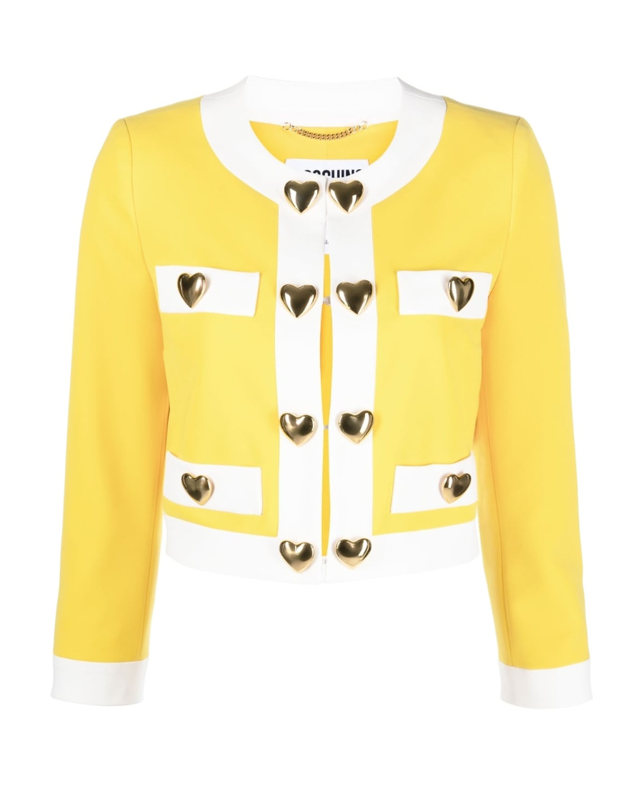 Moschino Crepe Stretch Hearts Short Jackets In Yellow