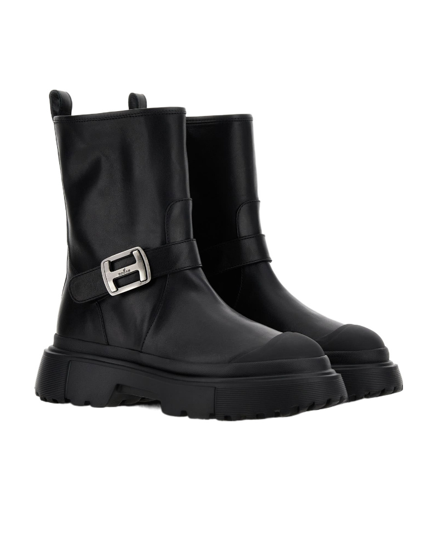 Hogan H619 Leather Biker Boots In Black