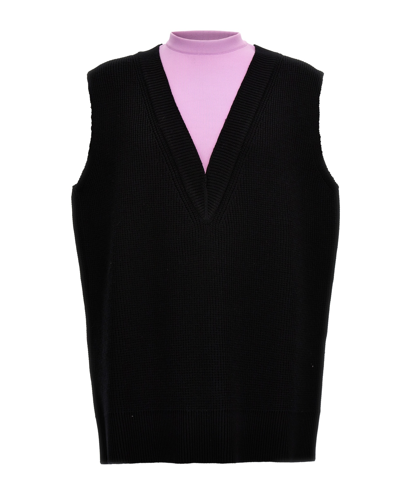Jil Sander Ribbed Knit Sleeveless V-neck Vest In Black