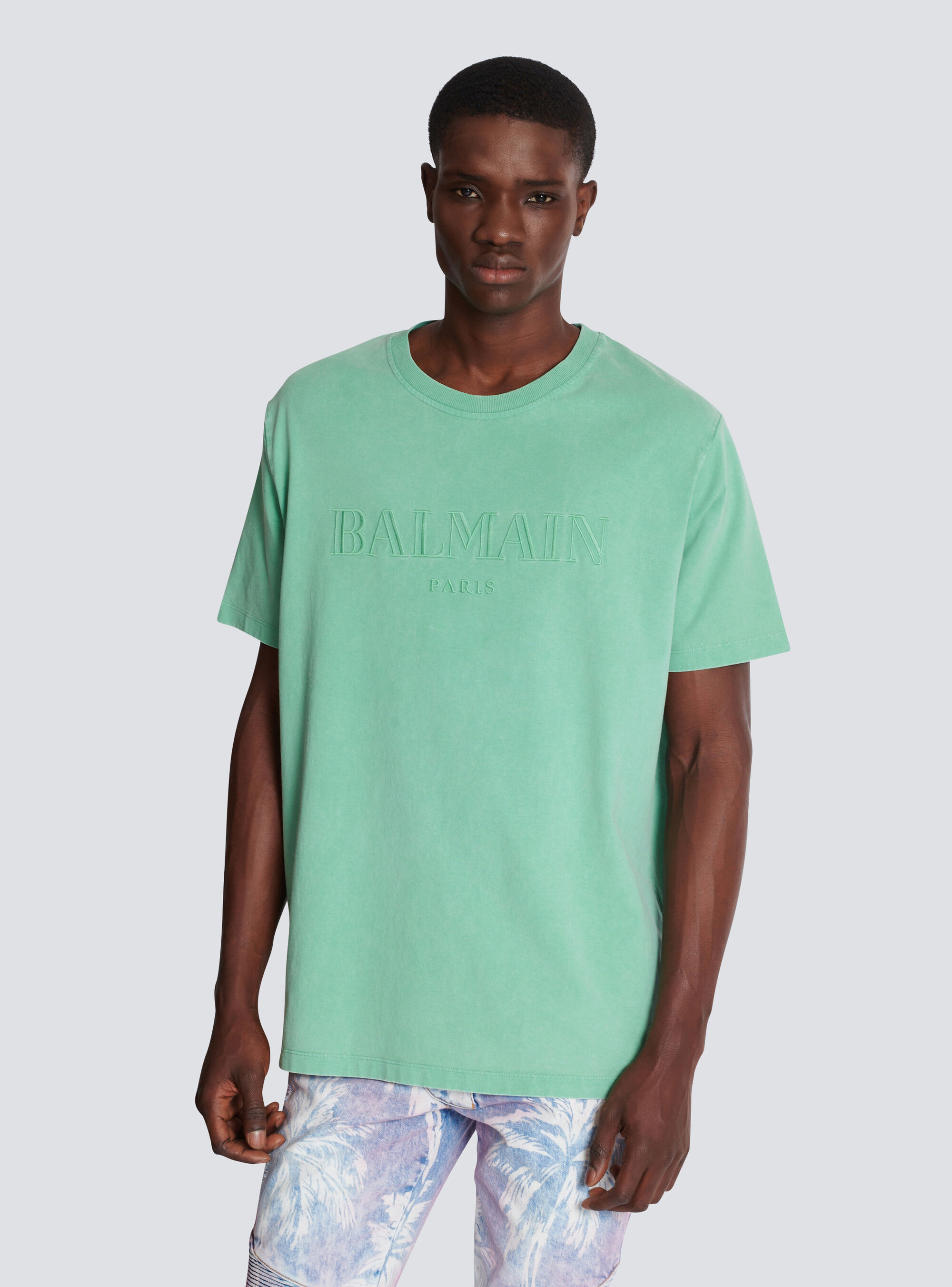 Balmain Cotton Embroidered T-shirt In Green