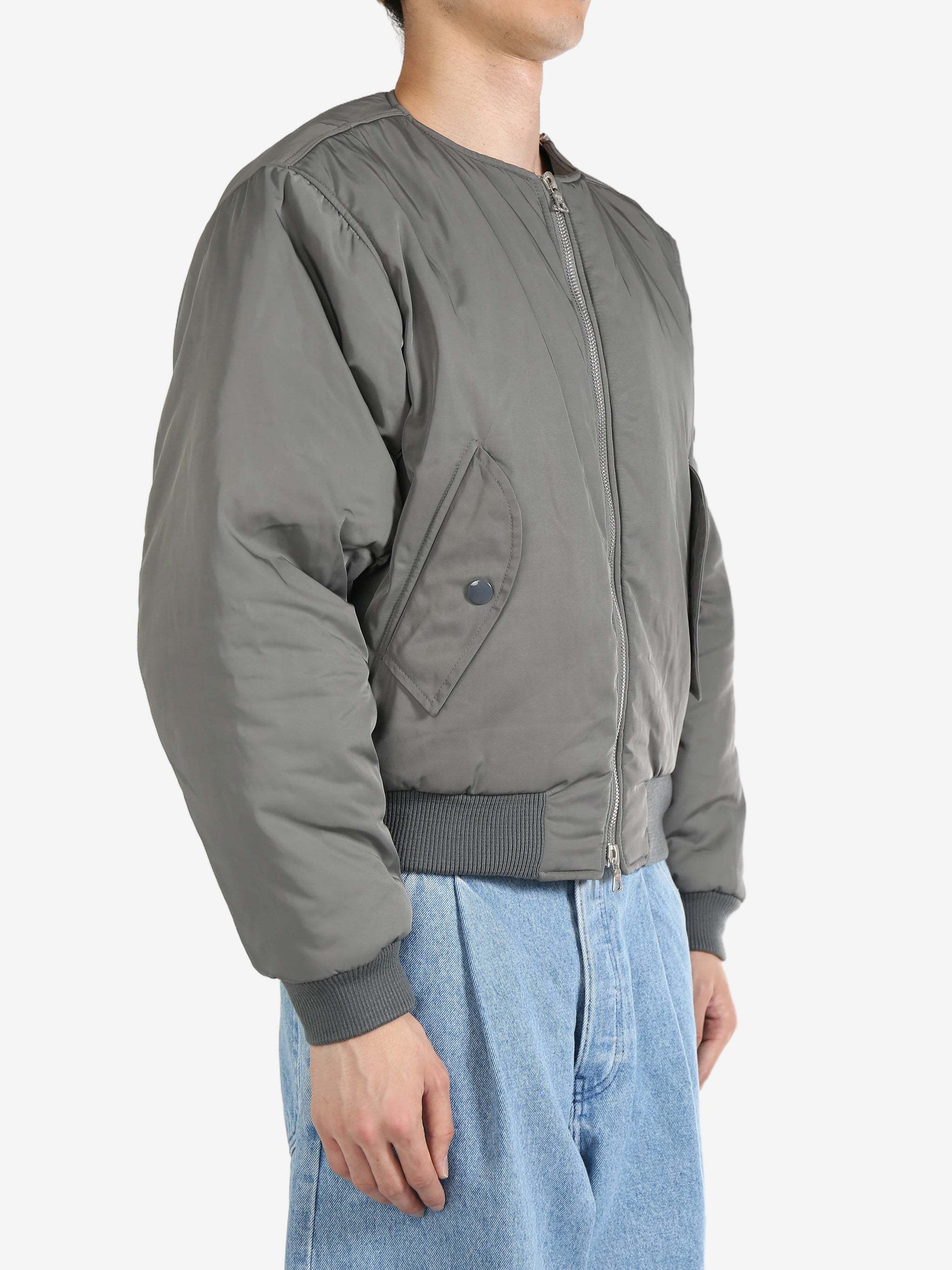 Dries Van Noten Gray Collarless Bomber Jacket In Gray