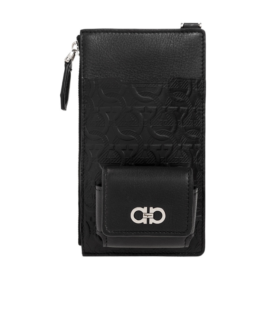 Ferragamo Salvatore Gancini Embossed Smartphone Crossbody Bag In Black