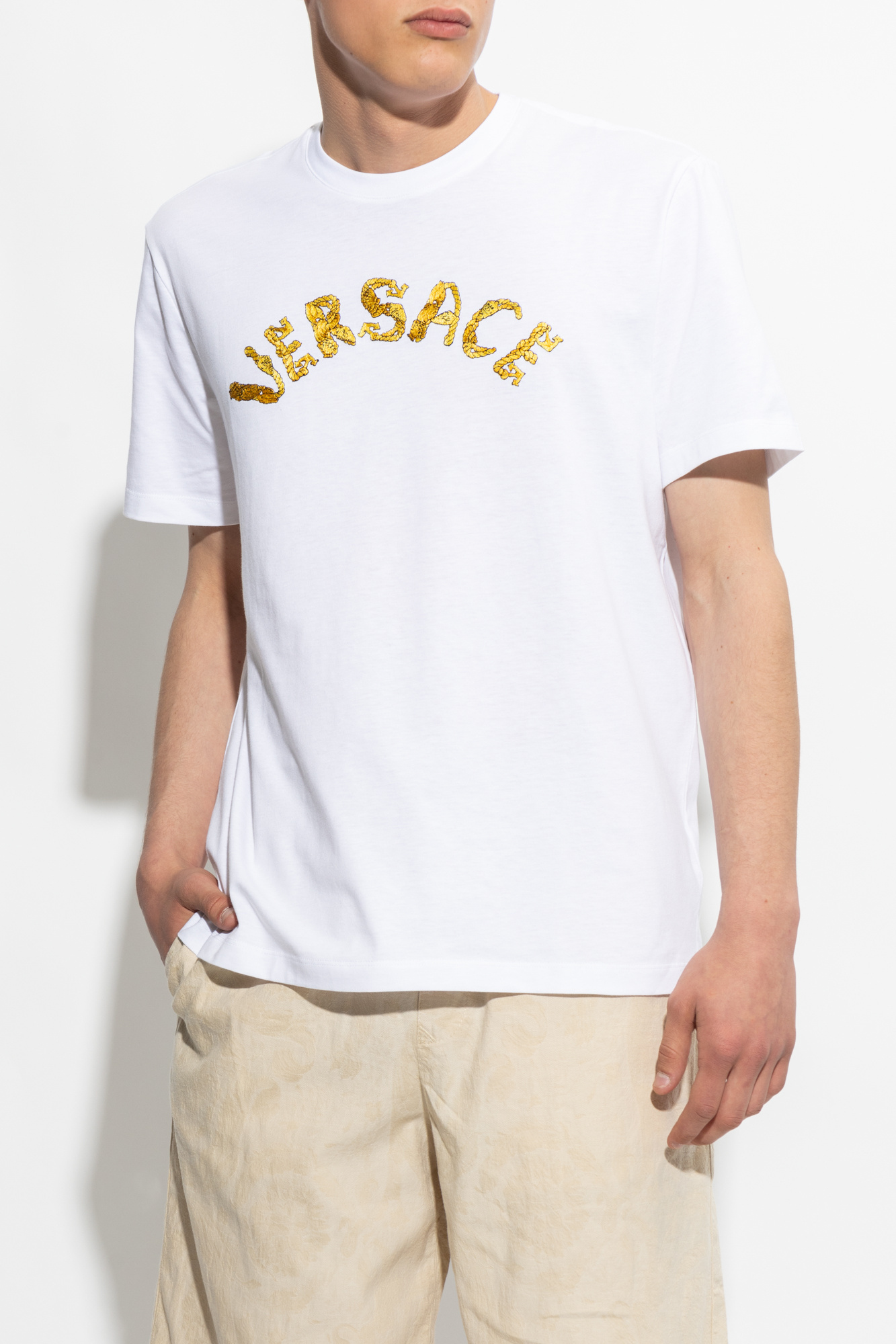 Versace Logo Embroidery T-shirt In White