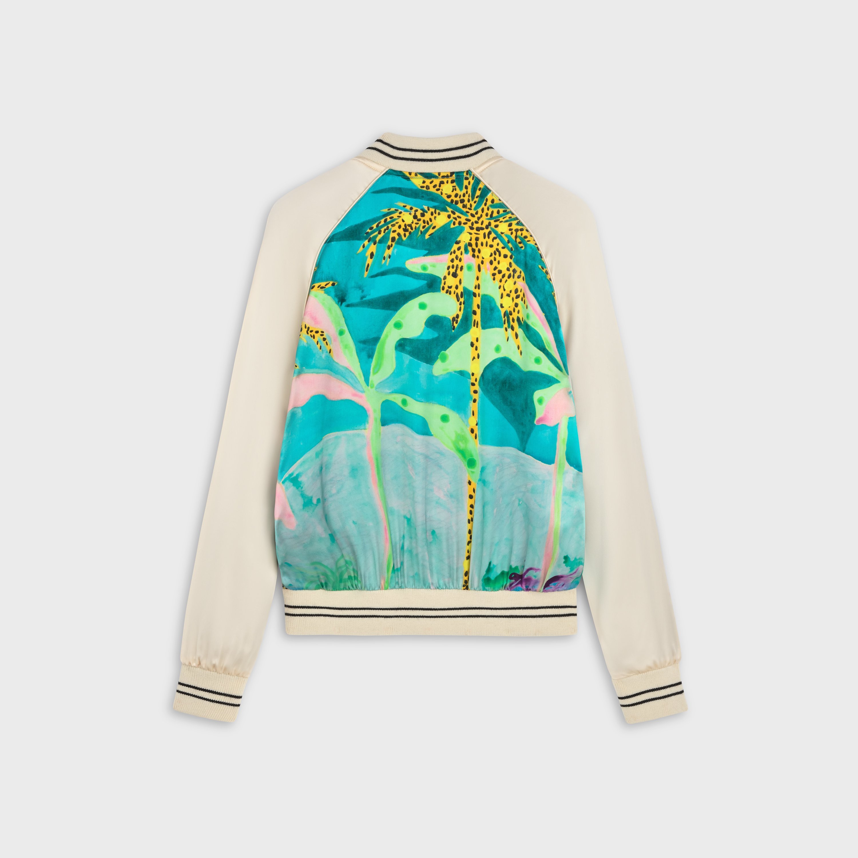 Celine Teddy Jacket Souvenir In Satin With Artist Print In Nude