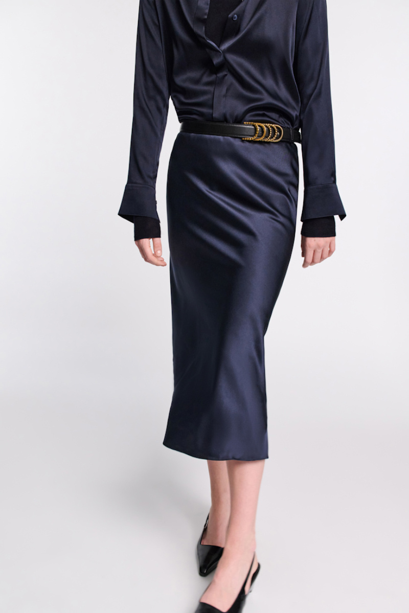 Dorothee Schumacher Stretch Silk-satin Midi-skirt In Blue
