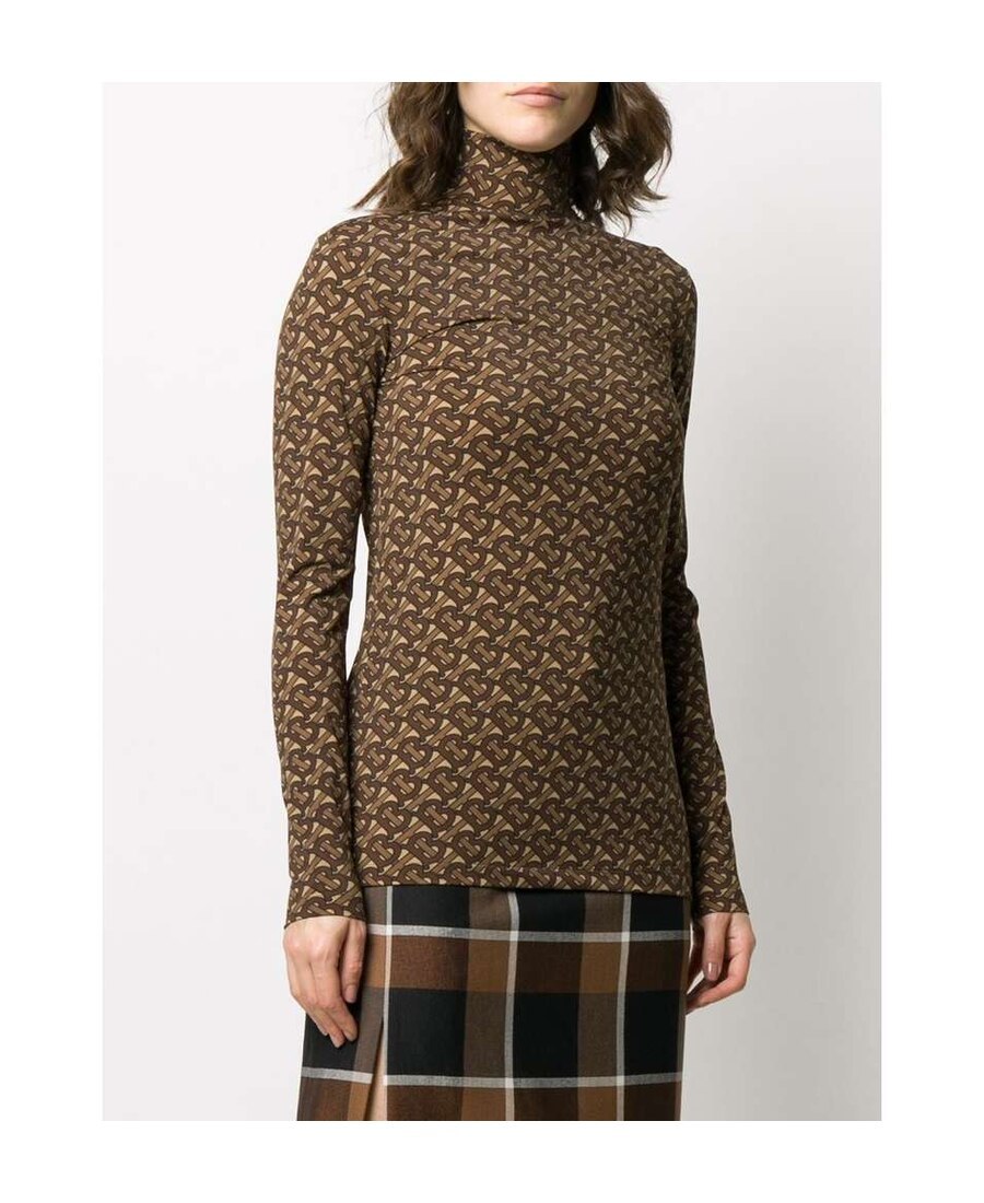 Burberry Tb Monogram Turtleneck Top In Brown
