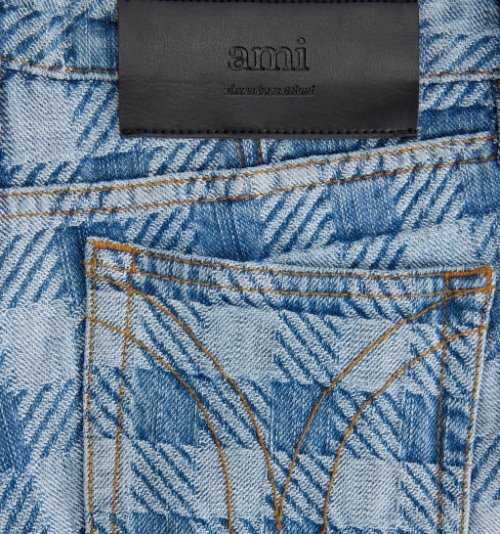 Ami Alexandre Mattiussi Mini Checkered Denim Shorts In Blue