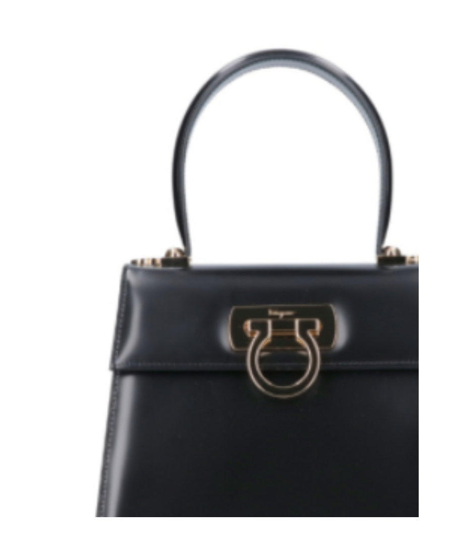 FERRAGAMO BLACK LOGO SHOULDER BAG