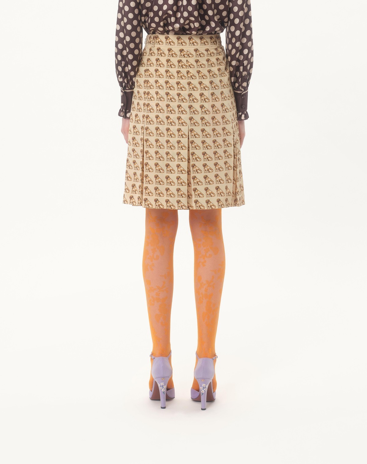 Valentino Crepe De Chine Skirt With Petit Charles Print In Brown