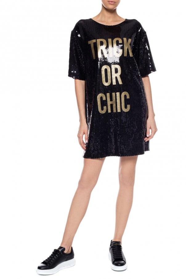 Moschino Black Logo Print Pattern Dress In Black