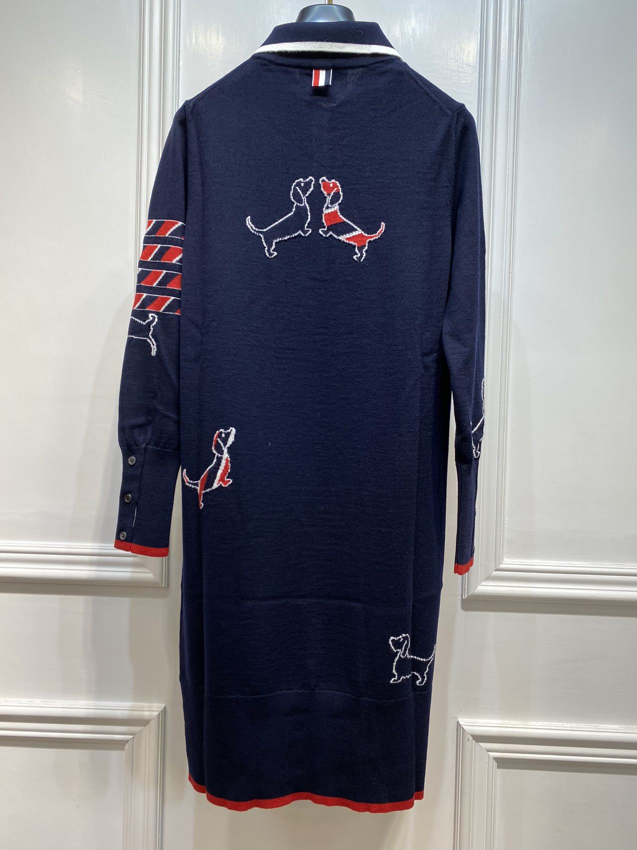 Thom Browne Hector Icon 4-bar Stripe Intarsia-knit Polo Dress In Black