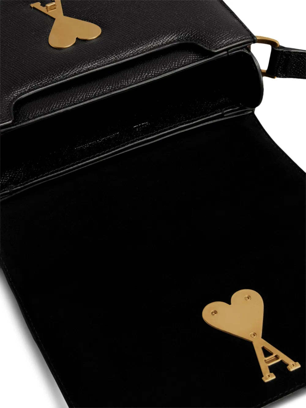 Ami Alexandre Mattiussi Grained Texture Adjustable Strap Bag Gold-tone Hardware In Black