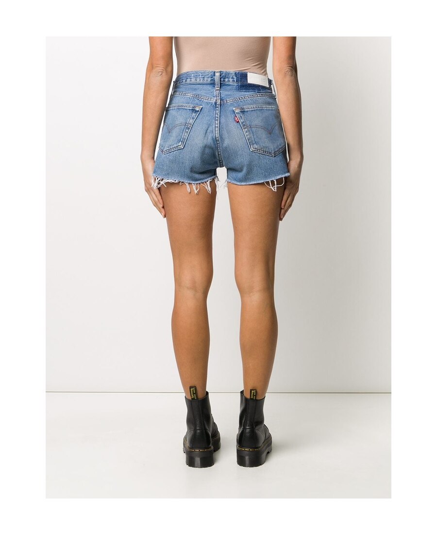 Re/done Lewis Faded Denim Shorts In Blue