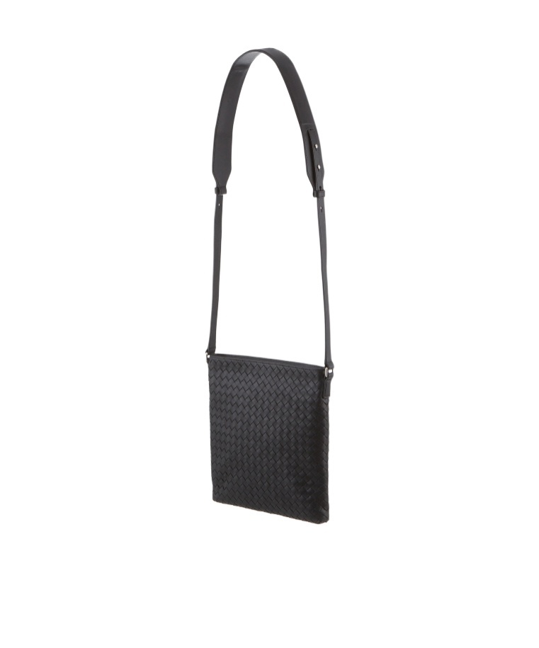 Bottega Veneta Woven Detail Cross-body Bag In Black