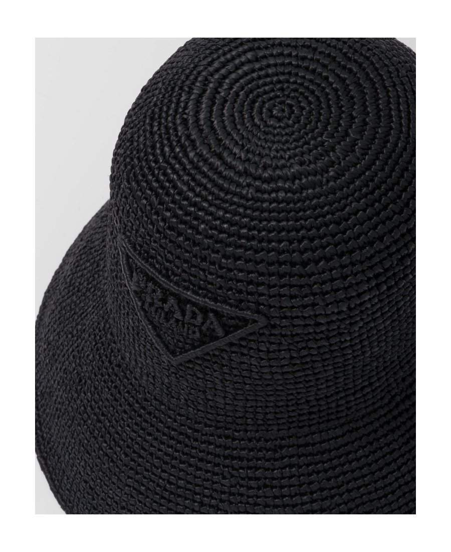 Prada Logo Crochet Bucket Hat In Black