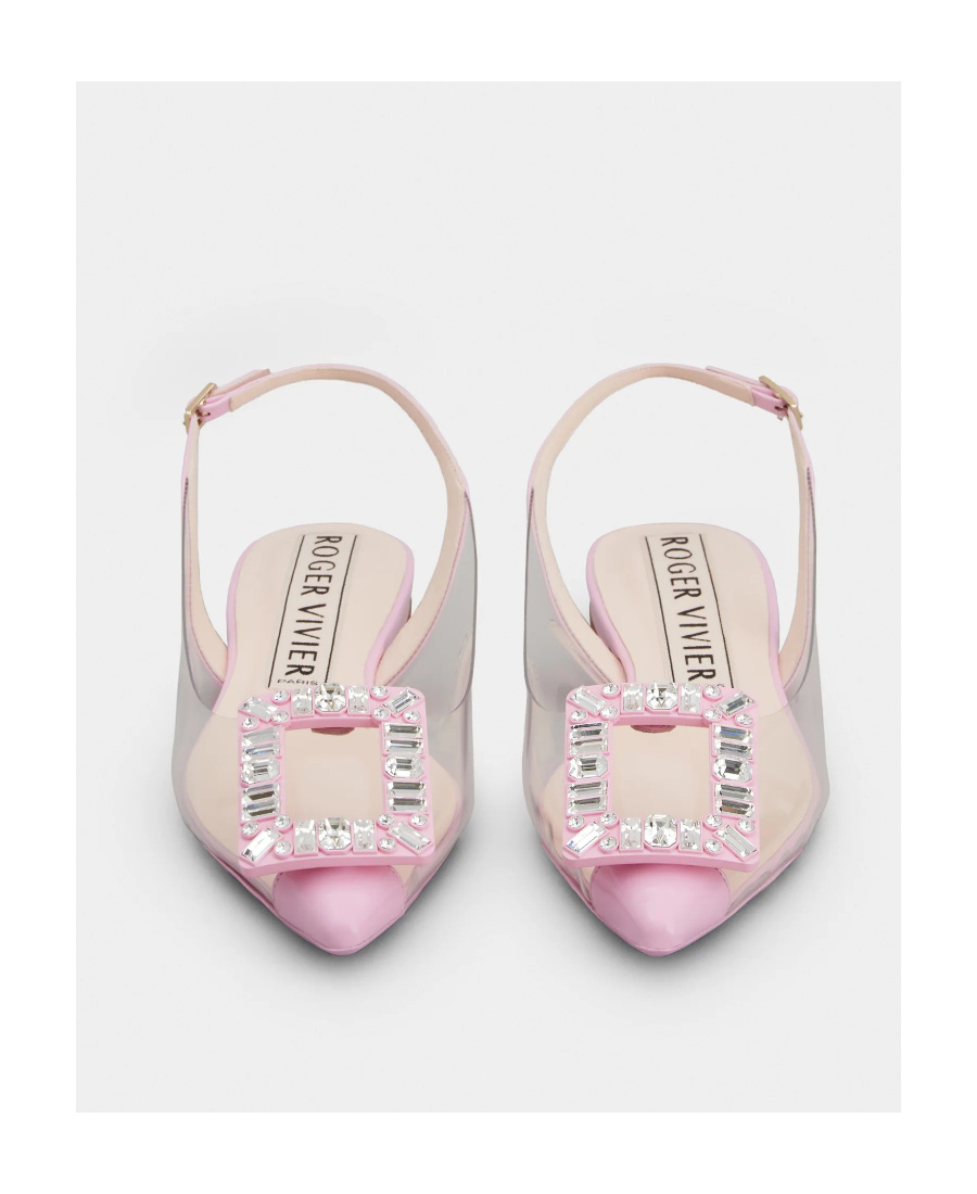 Roger Vivier Flache Slingback-schuhe Mit Spitzer Kappe Aus Tpu Mit Kristallverzierung In Pink