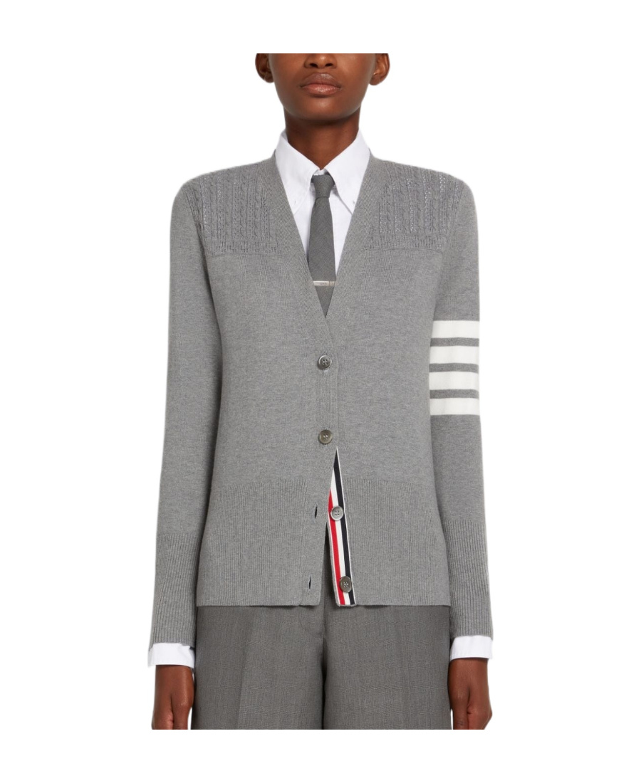 Thom Browne Hector 4-bar Knitted Cotton Cardigan In Gray