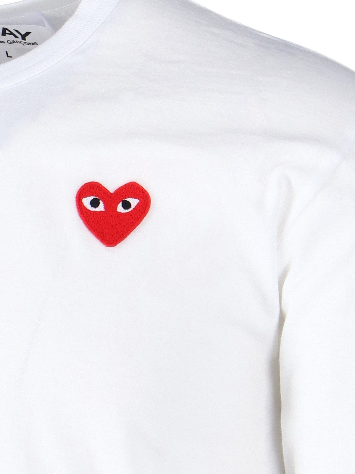 Comme Des Garçons Play White Heart Patch Long Sleeve T-shirt In White