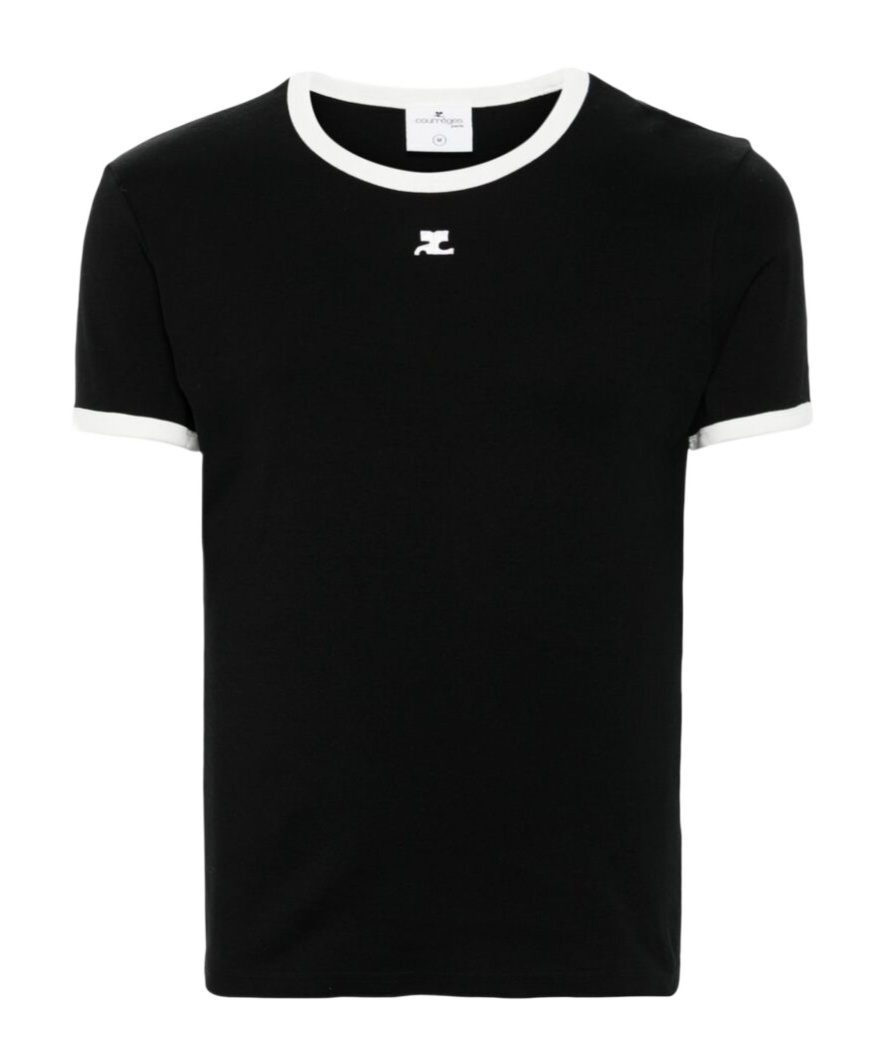 Courrèges Bumpy Embroidered Logo Ringer T-shirt In Black