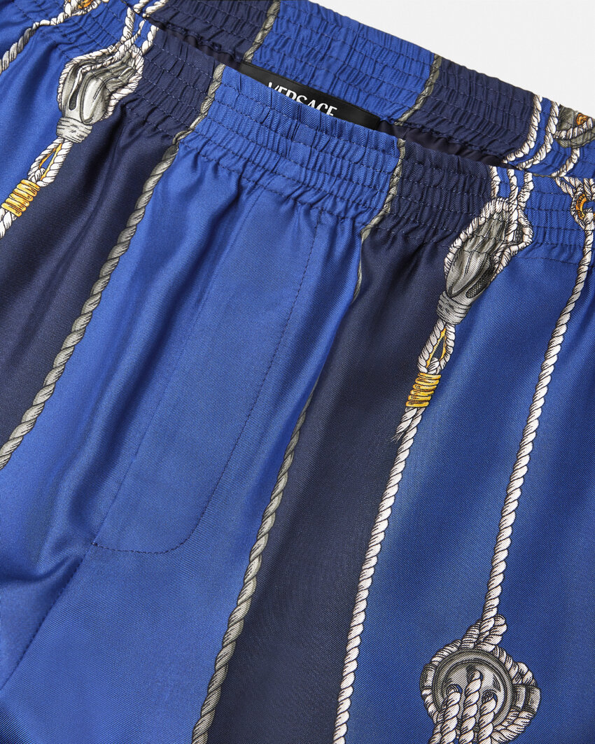 Versace Nautical Printed Silk Shorts In Blue