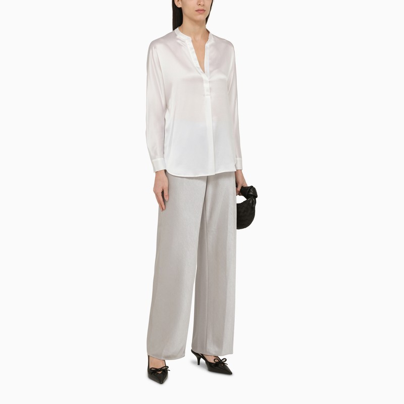 Shop Vince Satin-finish Straight-leg Trousers In Gray