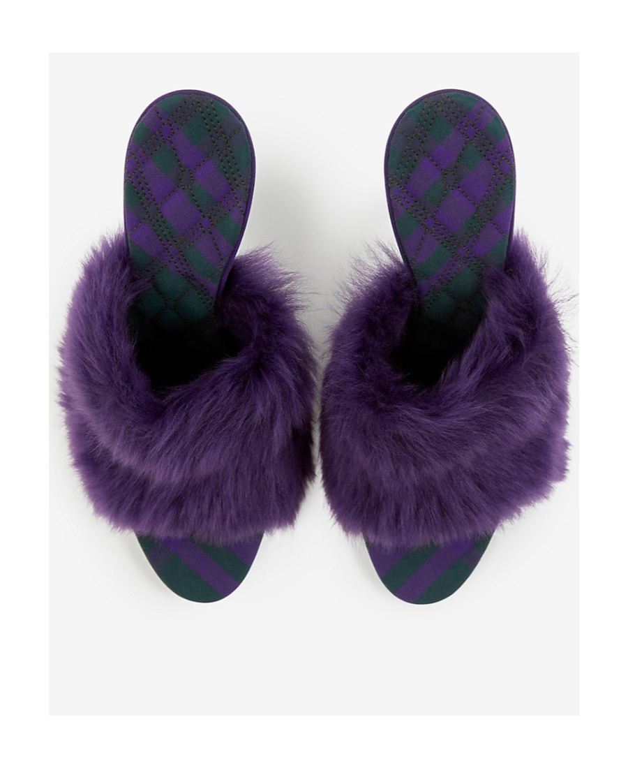 Burberry Minnie Shearling Stiletto Mule Sandals In Purple
