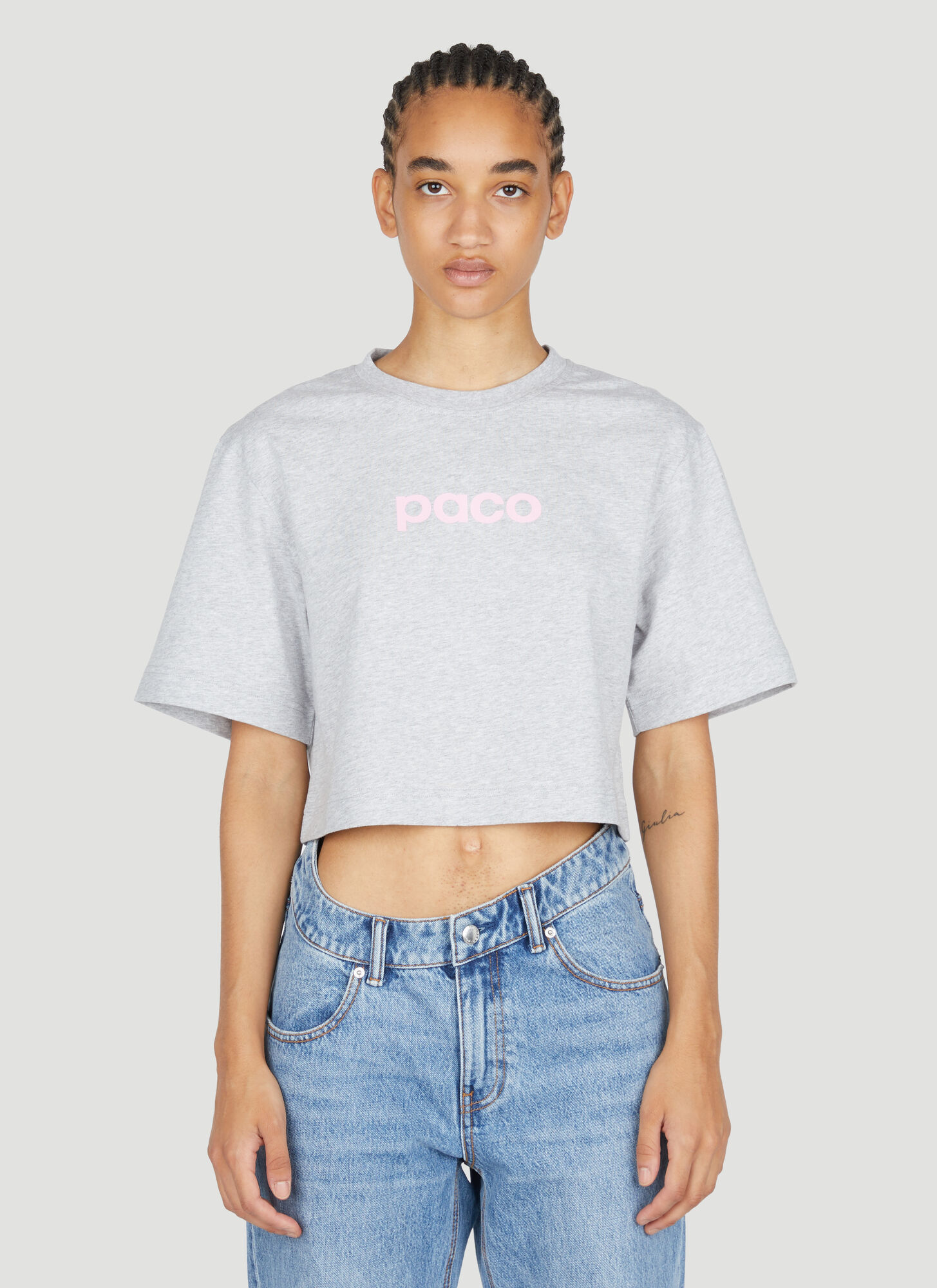 RABANNE PACO RABANNE LOGO PRINTED CROPPED T-SHIRT
